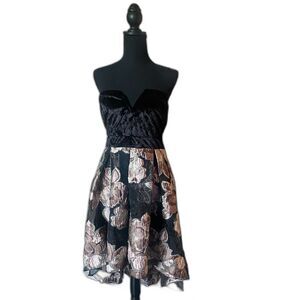VENUS Strapless High-low Mini Dress velvet Floral Tulle homecoming Sz 14 NWT